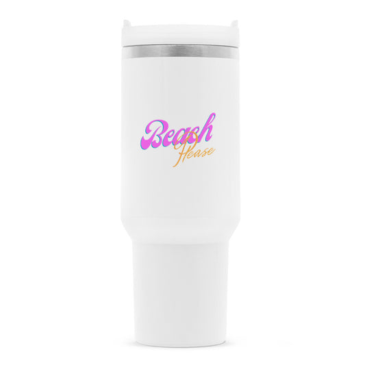 Beach Please Design - Edelstahl Thermosbecher 1,2 Liter - Reiseherz - Farbe: weiß