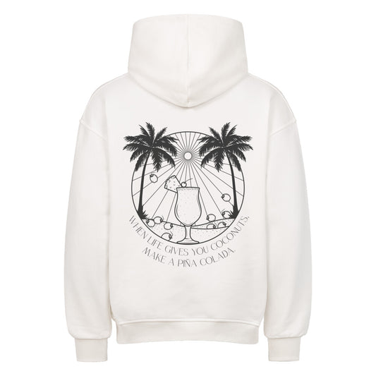 Premium Oversized Hoodie mit Kokosnuss-Palmen-Design-Aufdruck in weiß