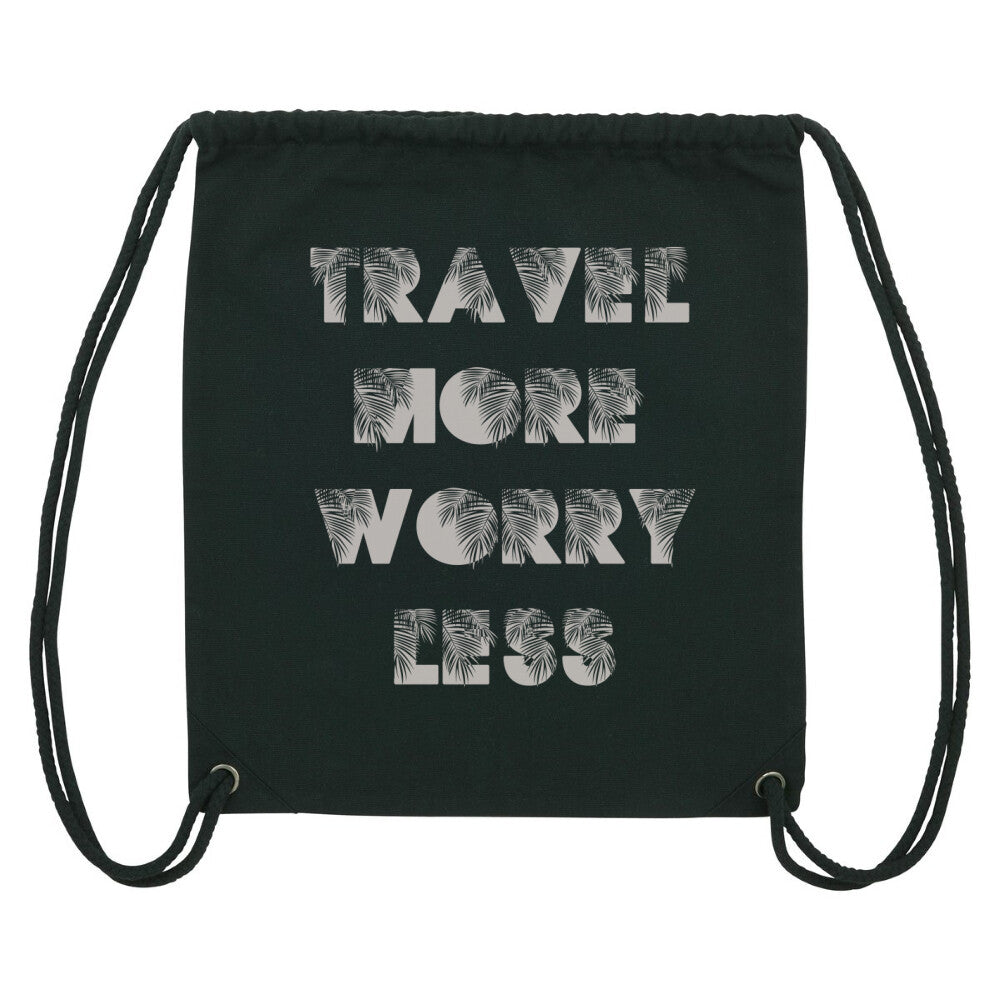 Stoffbeutel mit TRAVEL MORE WORRY LESS Design-Aufdruck