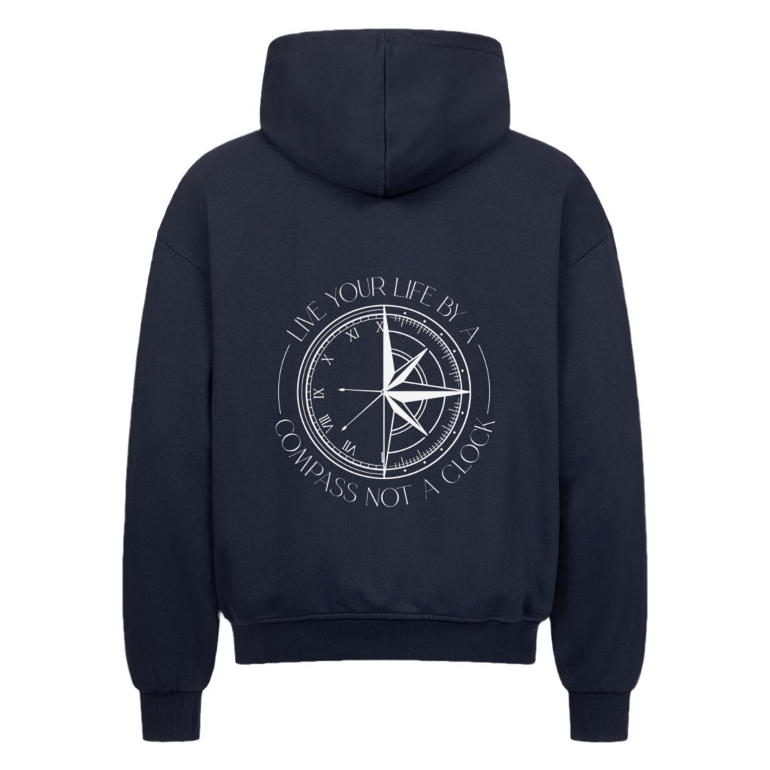 Live your life by a compass not a clock Design - Oversized Zipper - Unisex - Reiseherz - Farbe: marine blau