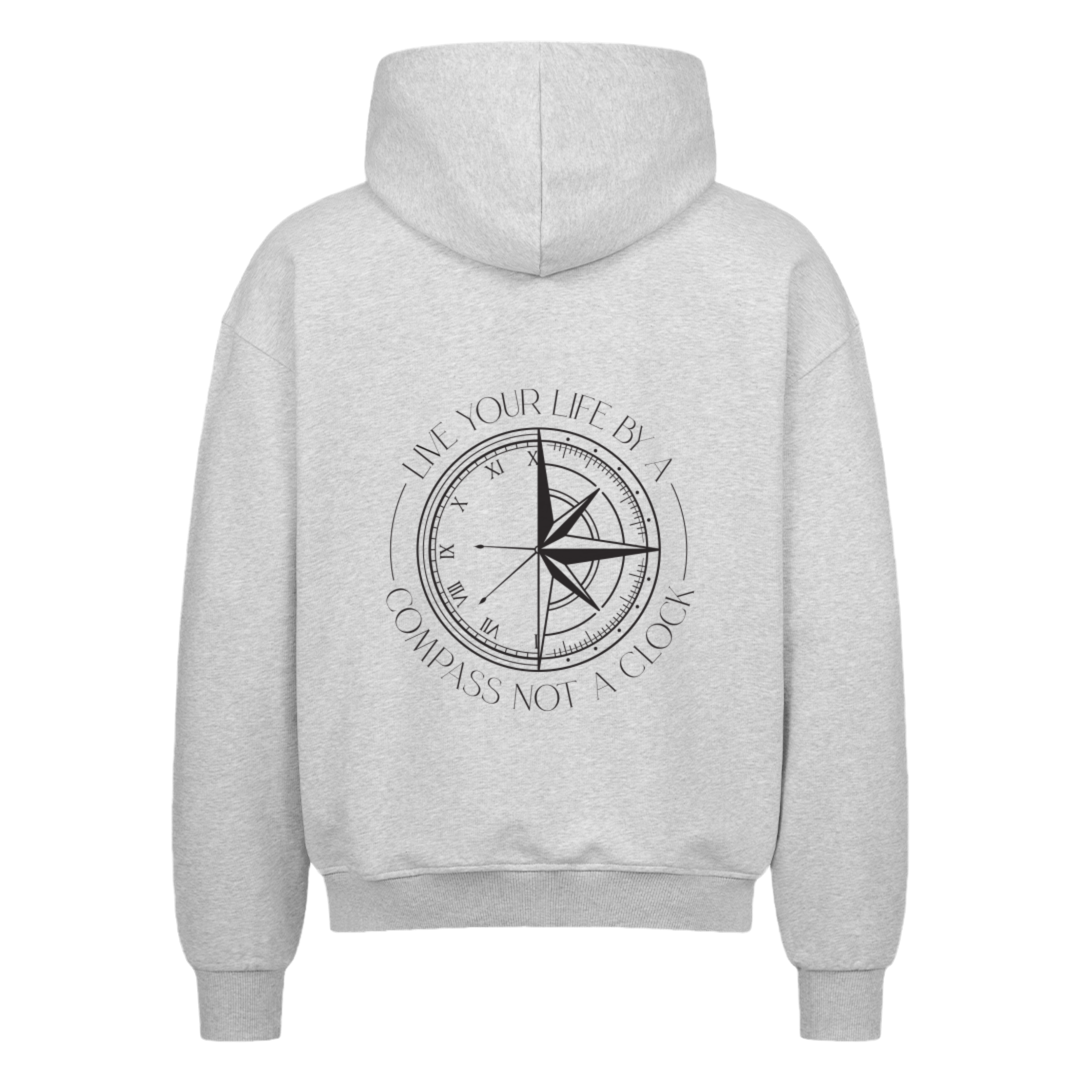 Live your life by a compass not a clock Design - Oversized Zipper - Unisex - Reiseherz - Farbe: grau