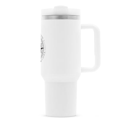 Live your life by a compass not a clock Design - Edelstahl Thermosbecher 1,2 Liter - Reiseherz - Farbe: weiß