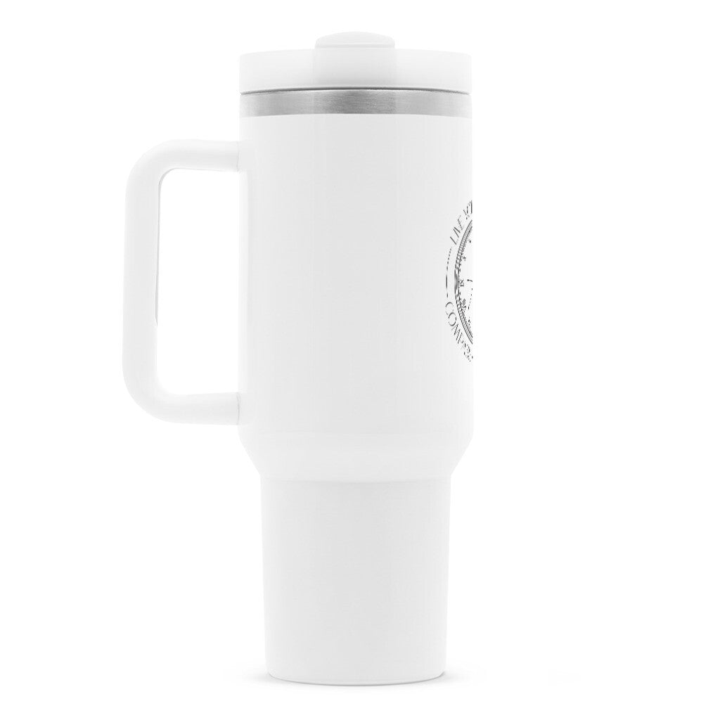 Live your life by a compass not a clock Design - Edelstahl Thermosbecher 1,2 Liter - Reiseherz - Farbe: weiß