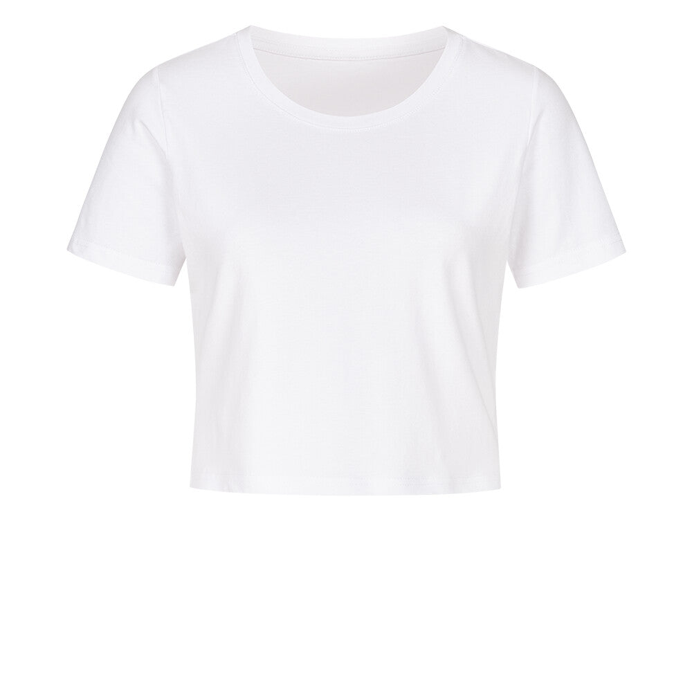 Cropped T-Shirt in weiß mit TRAVEL MORE WORRY LESS Design-Aufdruck