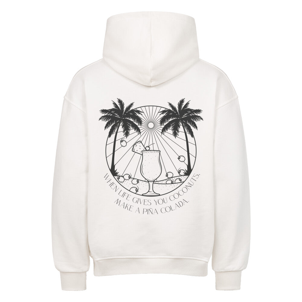 Premium Oversized Hoodie mit Kokosnuss-Palmen-Design-Aufdruck in weiß