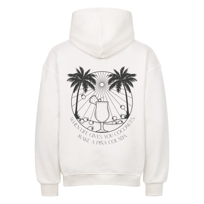 Premium Oversized Hoodie mit Kokosnuss-Palmen-Design-Aufdruck in weiß