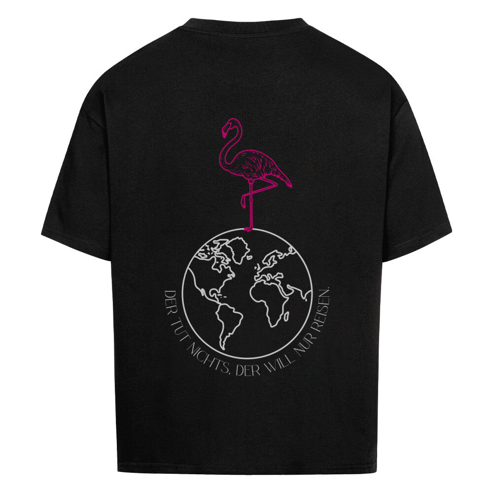 Premium Oversized T-Shirt mit Flamingo-Reise-Aufdruck in schwarz