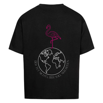 Premium Oversized T-Shirt mit Flamingo-Reise-Aufdruck in schwarz