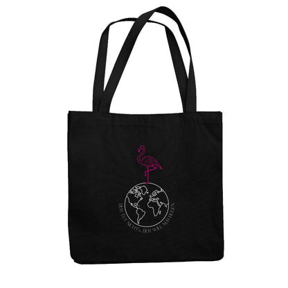 schwarzer Jutebeutel mit Flamingodesign