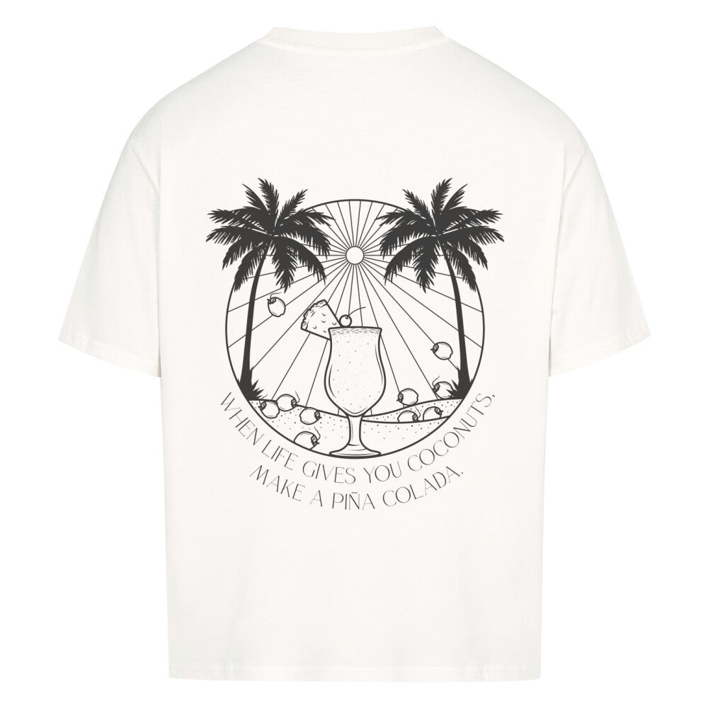 Kokosnuss Palmen Design - Oversized T-Shirt Unisex - Reiseherz - Farbe: weiß