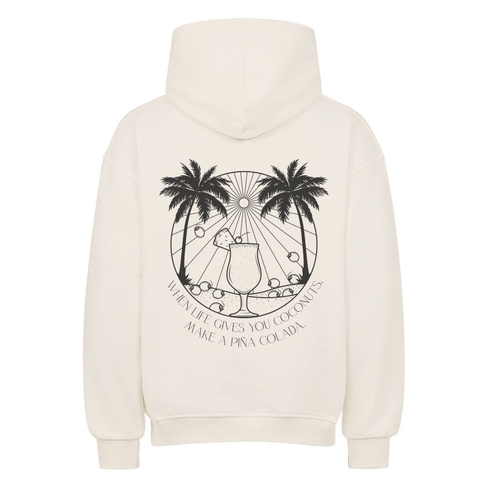 Premium Oversized Hoodie mit Kokosnuss-Palmen-Design-Aufdruck in beige