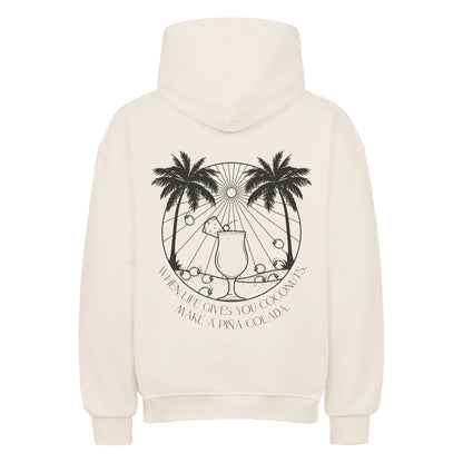 Premium Oversized Hoodie mit Kokosnuss-Palmen-Design-Aufdruck in beige