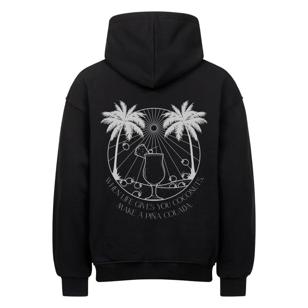 Premium Oversized Hoodie mit Kokosnuss-Palmen-Design-Aufdruck in schwarz