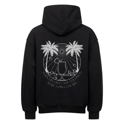 Premium Oversized Hoodie mit Kokosnuss-Palmen-Design-Aufdruck in schwarz