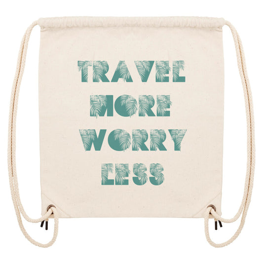 Stoffbeutel mit TRAVEL MORE WORRY LESS Design-Aufdruck
