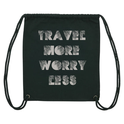 Stoffbeutel mit TRAVEL MORE WORRY LESS Design-Aufdruck